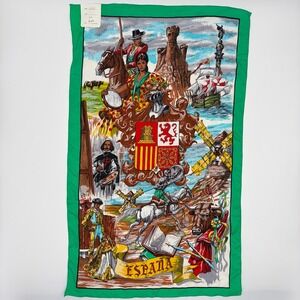 Vintage Artesania Textil España Spain Souvenir Scarf Green Border 28x17.5 New